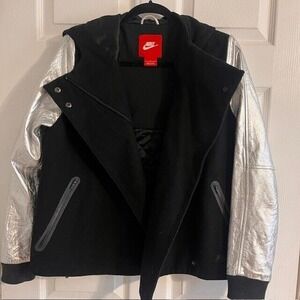 Nike Wool‎ Destroyer Jacket Silver Sleeves Hooded Full Zip Black Coat